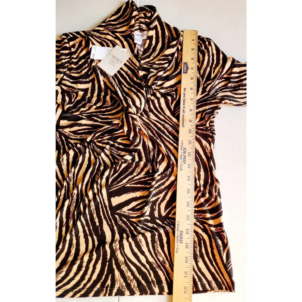 Carmen Marc Valvo Womens NWT Tiger Animal Short Sleeve Print Shirt Size XS Sexy - Picture 4 of 6